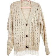 POL Cable Knit Cardigan with Lace Trim Sweater