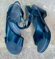 Dansko Black Leather Open Toe Tasha Cut Out Heeled/Wedge Clog Sandals Sz 40