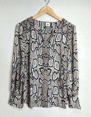 Cabi Snakeskin Shirt Womens Long Sleeve V-Neck Blouse Size Small