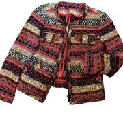 Red Multi Baja Tweed Printed layke Jacquard Zip Blazer size 0