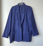 Vintage 90s  Royal Blue & Black Gingham Lightweight Blazer 18