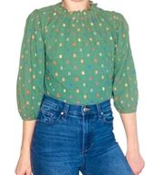 Anthropologie RO & DE Green Ruffle Colorful Square Blouse