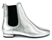 Salvatore Ferragamo Aicha Chelsea Silver Metaalic Leather Ankle Booties US 5.5