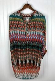 Ivy Jane Blouse Womens Size XS Multi V-neck Tribal Popover Quarter Button