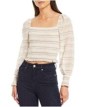 NWT Gianni Bini White and Brown Long Sleeve Crop Top