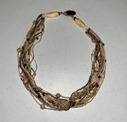 Bone Multi Strand Seed Bead Toggle Necklace