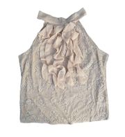 Nude Lace Halter Ruffled Front Top