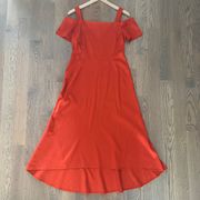 Daniel Midi Dress Cold Shoulder Linen Romantic in Brick Red Size 10