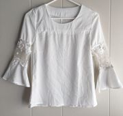 White Floral Blouse, Medium