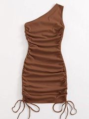 NWOT Shein Brown Ruched One-Shoulder Mini Dress