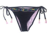 Nanette Lepore Vamp Embroidered Swim Bikini Bottom Black Size 10