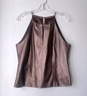 Vintage Y2K  Brown Bronze Metallic 100% Leather Tank Top L