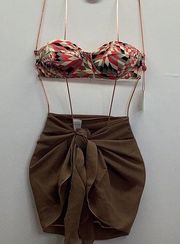 Red Carter Strapless Padded Underwire Bikini Top Size XS & Zuliana Sarong New