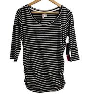 Maternity striped shirt cinch sides‎ stretch 3/4 sleeve medium black white NEW