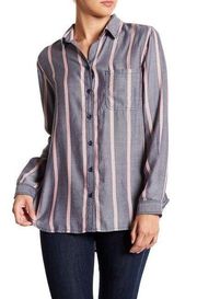 Beach Lunch  Womens Alanna Blue Striped Button-down Top Shirt