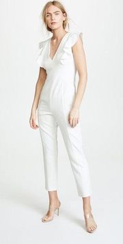 Black Halo Deklyn Cropped Ruffle Short Sleeve V-Neck Jumpsuit White 12 $375