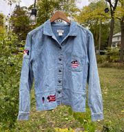 Vintage 90s America USA embroidered denim jean button down shirt, size M