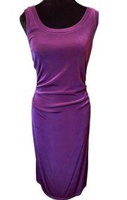 Boston Proper Purple Ruched Stretchy Slinky Luxury Sleeveless Midi Dress