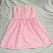 Strapless Dress Lined Pink White Striped Seersucker Pockets Sz 8