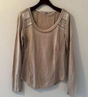 Miss Me Embellished Sequin Lace Long Sleeve Blouse Neutral Size Small