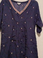 Garnet Hill, sheer peasant, Bohemian, embroidered cross stitch shirt, size xs