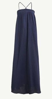 J. Crew Womens #BI649 Halter Shift Maxi Dress Cotton Soft Gauze Navy Blue XS