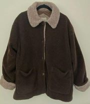 Basic Editions Winter Heavy Button Up Sherpa Jacket Coat Sz Medium Oversized