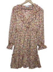 Dress Forum Floral Frilled Ruffle Long Sleeve Mini Dress Size Small