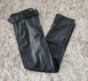 LOFT Imitation Leather High Rise Belted Black Slim Pants Size 4