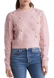 Elodie Pompom Cable Knit Crop Sweater- Size Small