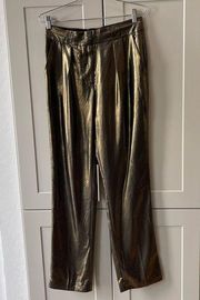 Elizabeth & James Metallic Gold Hawke Pleated Straight Leg Lame Trousers Pants 2