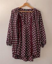 LA Peasant Cottage Top Garnet Burgundy Puff Sleeve Size 2X