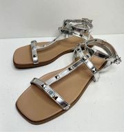 14th & Union Sandals Womens Size 6.5 Finley Metallic Silver Studded Detail