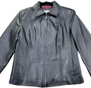 Croft and Barrow Womens Small Black Lambskin Leather Full Zip Jacket Pockets