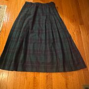 Pendleton 100% Wool Green Plaid Pleated Skirt Women's Size 12