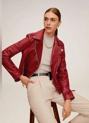 NWT |  Red Leather Biker Jacket | SZ M