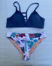 Cupshe Navy And Floral Strappy Bikini Set