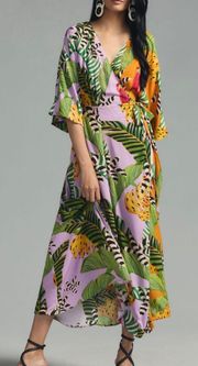 Mixed Striped Bananas Maxi Wrap Dress, Size S
