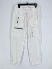 Pete & Greta by Johnny Was Womens NEW Wide Leg Cargo Pants Size 0 White Linen