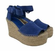 Marc Fisher Alida Leather Espadrille Wedge Sandals in blue size 6.5 blue buckle