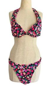 Vintage Victoria’s Secret 2 Piece Black Floral Bikini Bathing Suit 90s Y2K