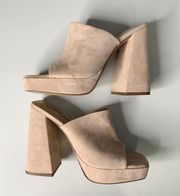 38 US 8 Margo Suede Mules Sand Square Platform Chunky Open Toe