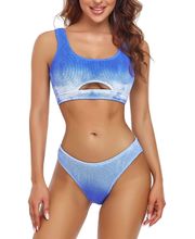 Bikini Set Two Piece Tie Dye Bathing Suit High Waisted Swimsuit Blue XS