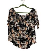 Gypsies & Moondust Black Floral Off Shoulder Blouse Sz XL