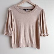 1. State Ruffle Sleeve Cropped Knit Sweater in Tan, Cotton Wool Blend, Small