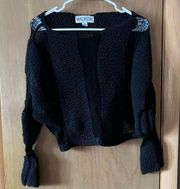 Wildfox Oversized Cropped Fuzzy Dolman Wide Sleeve Wool Sweater in Black Size S