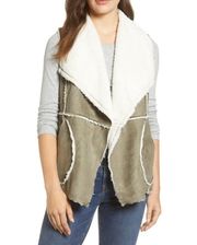 Caslon Reversible Faux Shearling Vest NWT Size Small Green Olive White