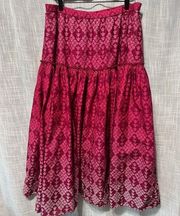 Coldwater Creek Maxi Jacquard acid wash print damask paisley pink & white skirt