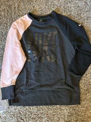 Nike Dri Fit Womens Colorblock Gray Pink Spell Out Fleece Pullover Sweater S