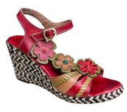 L'Artiste by Spring Step Rhianna Wedge Sandal - Red Multi, Size 38/8